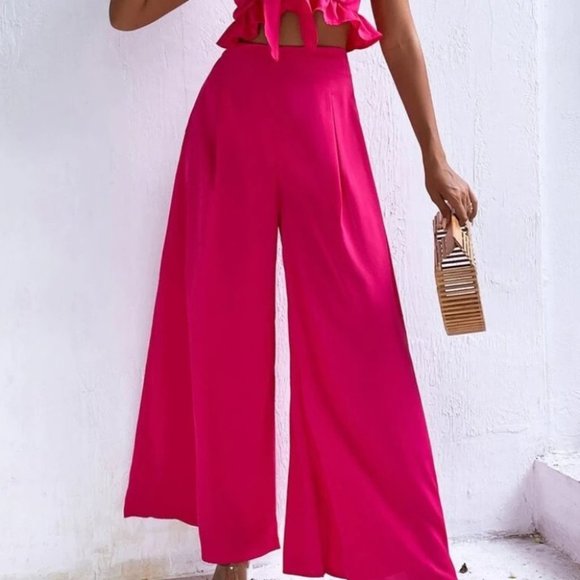 Wide Leg Pants w/ Peplum Cami Knot Front Top set - Picture 7 of 8